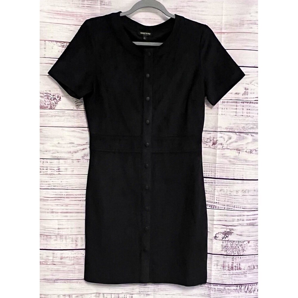 Kenneth Cole New York Black Faux Suede Button Mini Dress 4